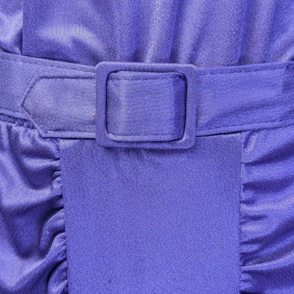 Vintage 1980s Purple Ruched Belted Midi Dress | Made in Canada | Size Medium - Picture 8 of 8